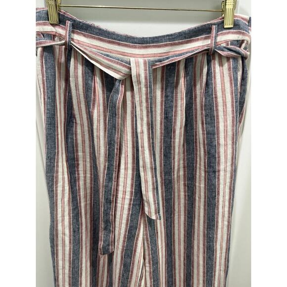 FRAME 100% Linen Wide Leg Striped Cropped Belted Pants Sz 6 - Picture 2 of 7